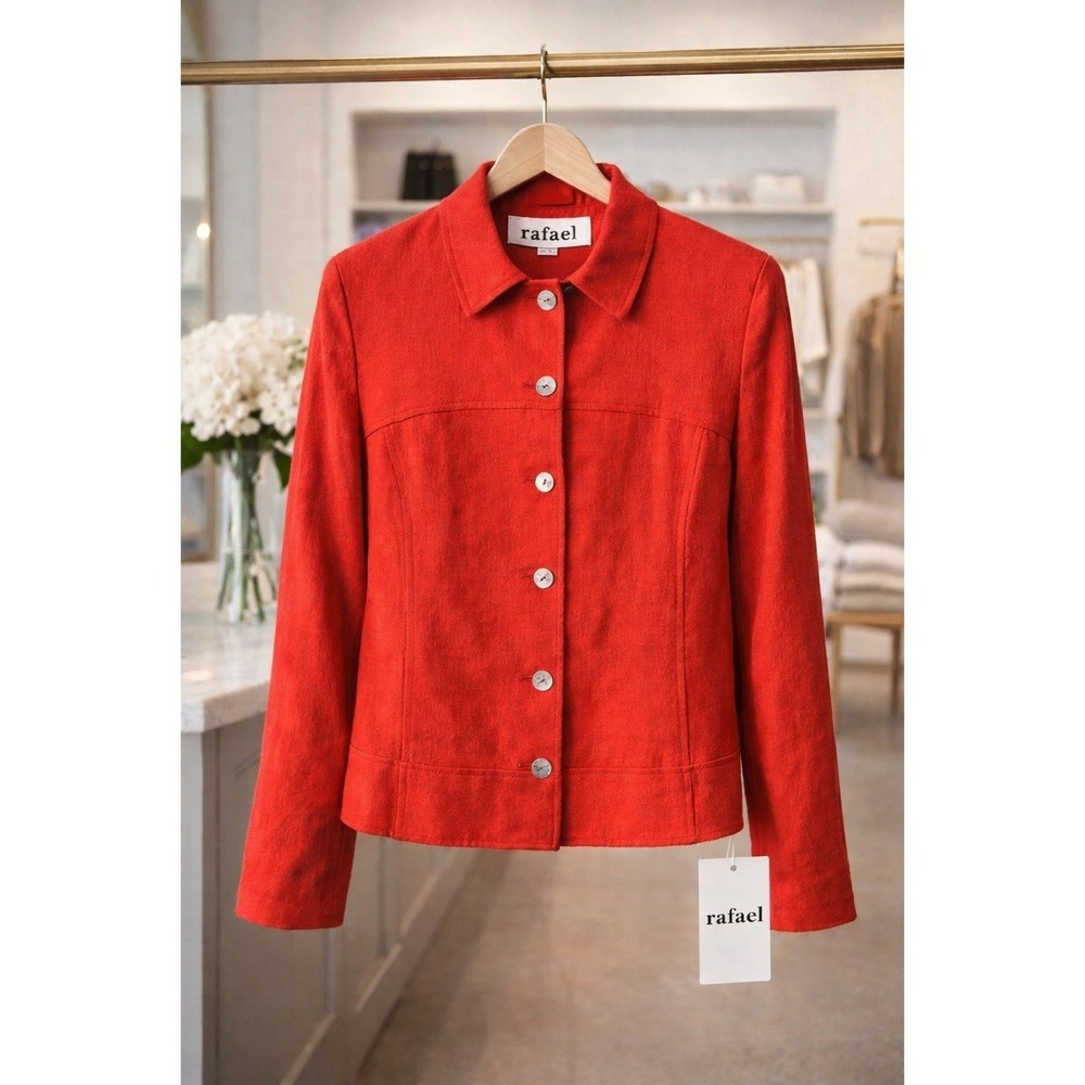 Rafael Red Linen Blend‎ Button Jacket Blazer Women Size 16 NWT